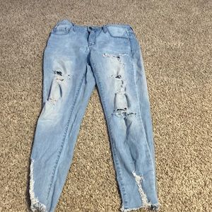 Denim high rise ripped jeans